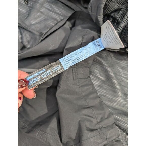 Modetta womens size Medium black geometric rain jacket wind breaker, hood zip T8 - Picture 9 of 14